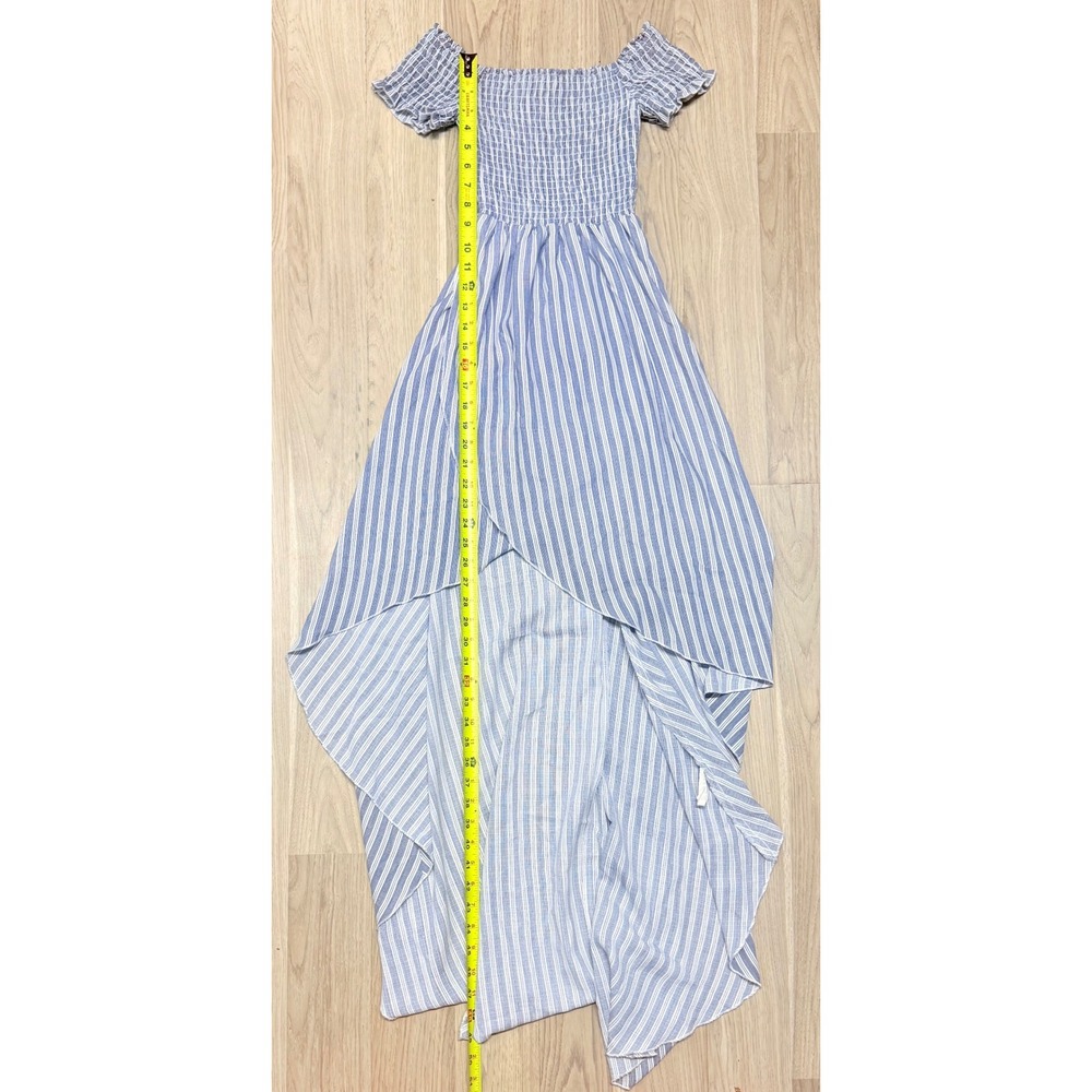 Show Me Your Mumu Willa Maxi Dress Blue White Striped Smocked Off Shoulder Small